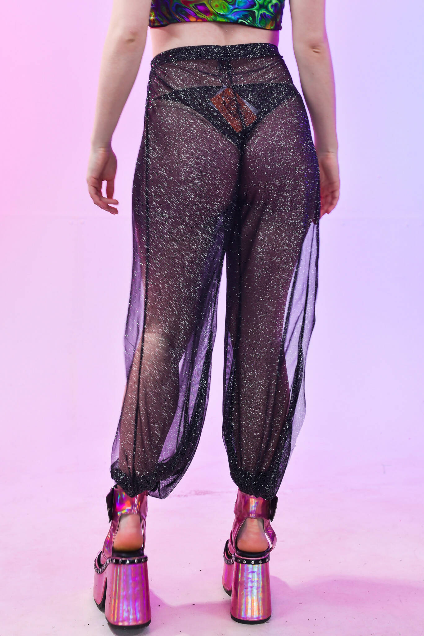 Black mesh cuffed trousers | Rave &amp; Festival Fashion