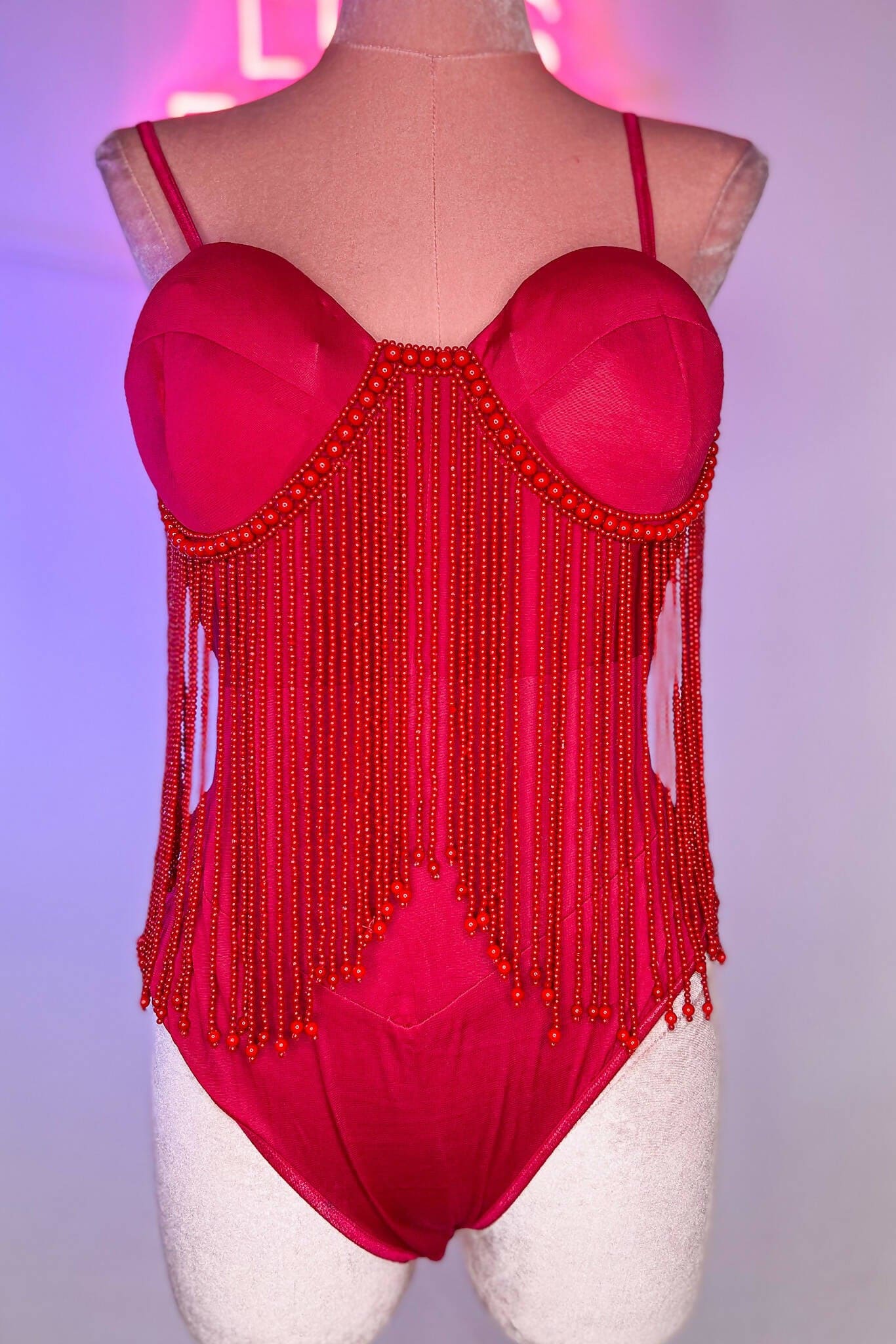 Red Corset Tasselled bodysuit  Rave and Festival clothing on Wild