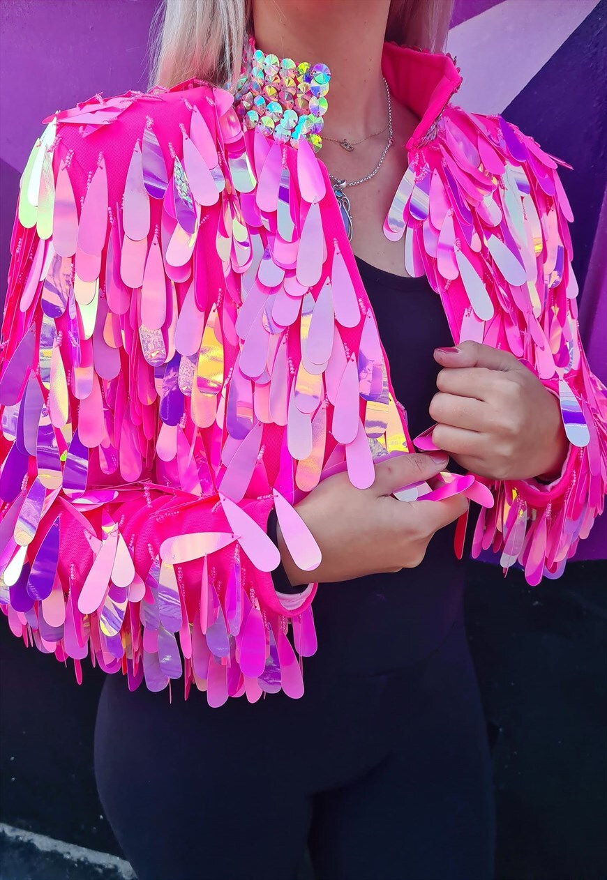 Pink Angel Dust Jacket with iridescent fringe detail