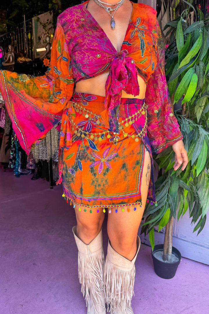 Lotus Skirt Bell Sleeve Set