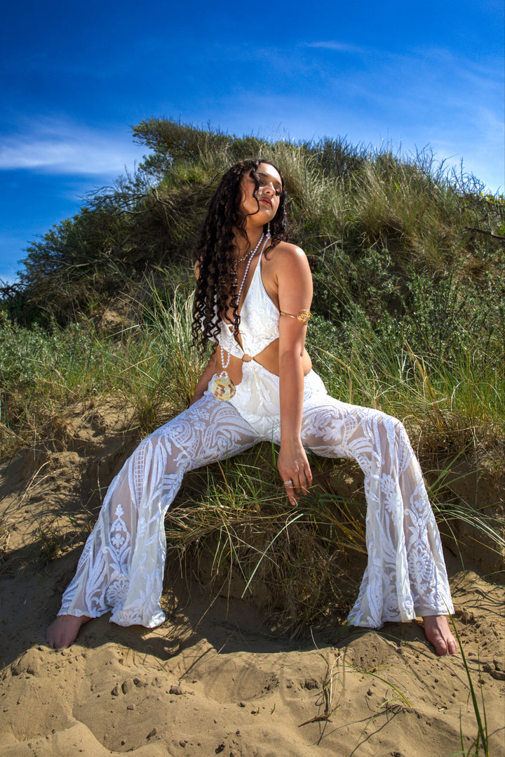 The Sabrina White Sequin Catsuit