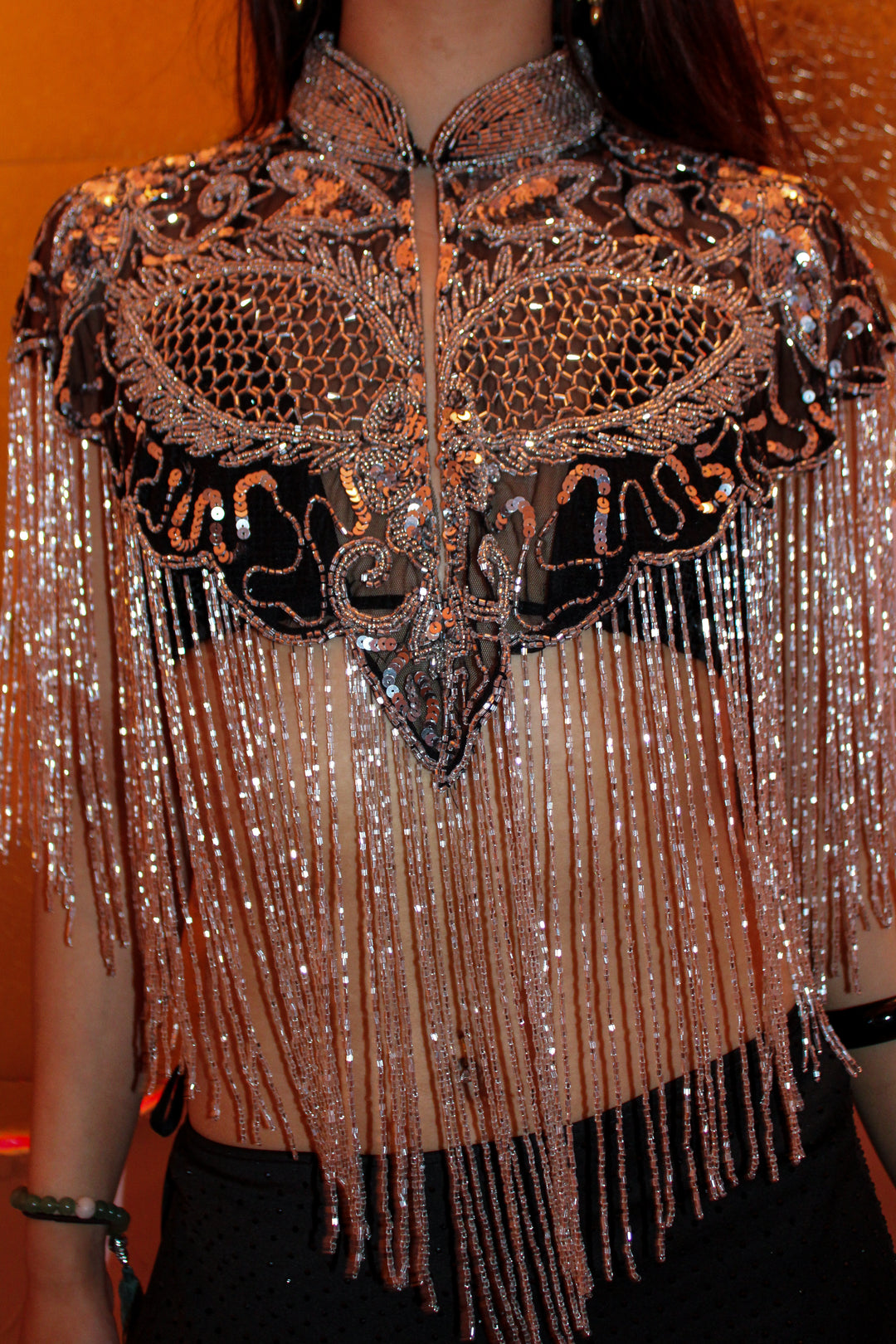 Silver Solstice Hand-Beaded Capelet