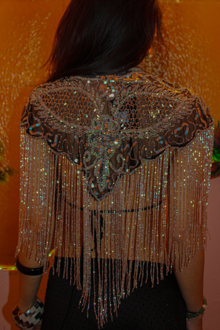 Silver Solstice Hand-Beaded Capelet