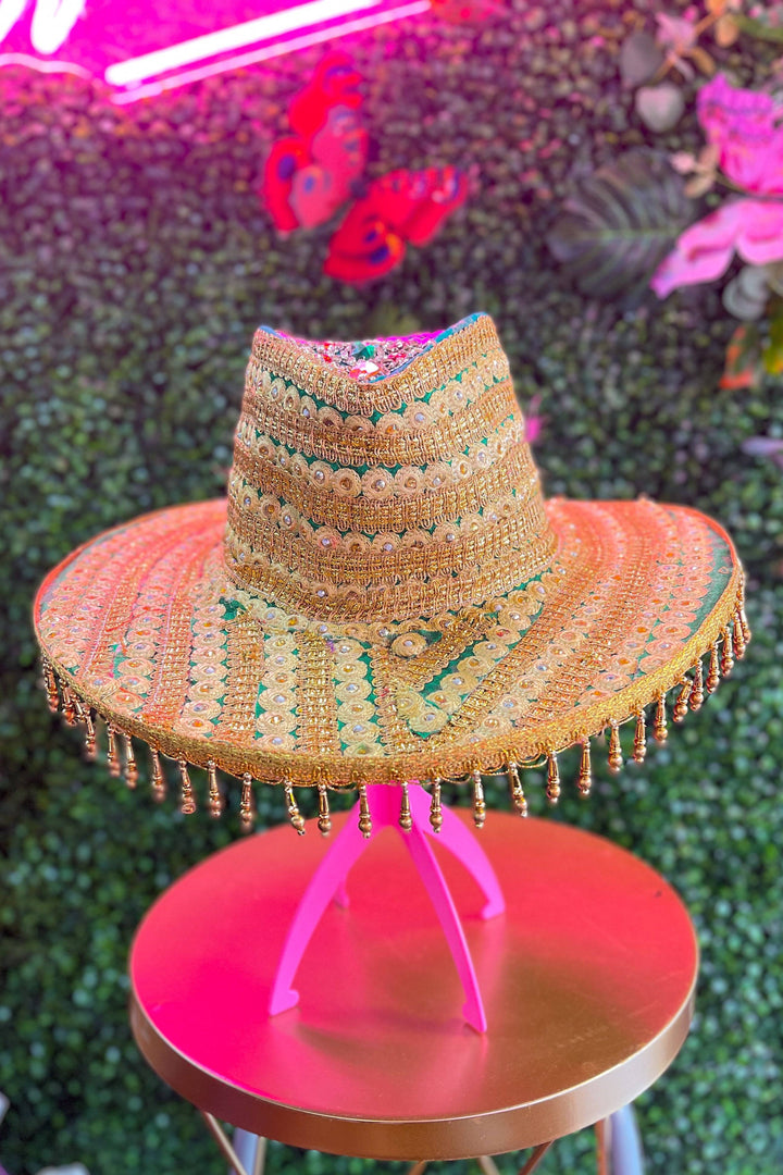 Side view of Dreamer's Delight Sari Hat with bead details