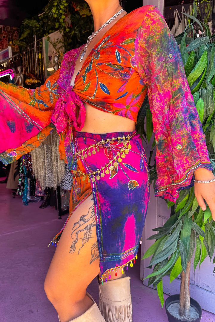 Lotus Skirt Bell Sleeve Set