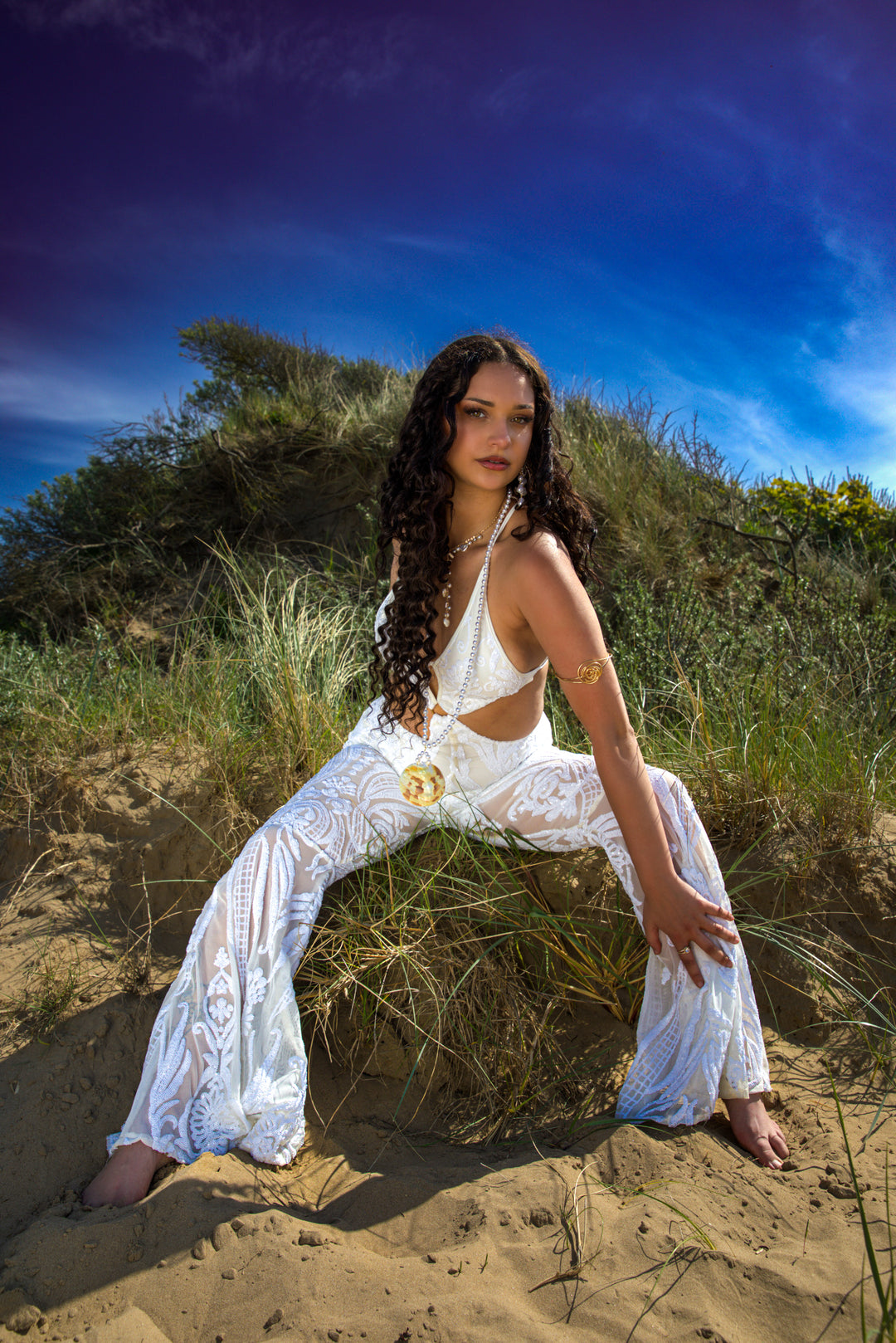 The Sabrina White Sequin Catsuit