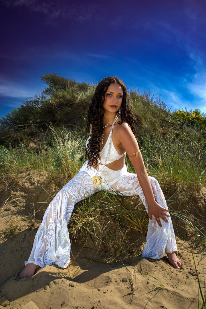 The Sabrina White Sequin Catsuit