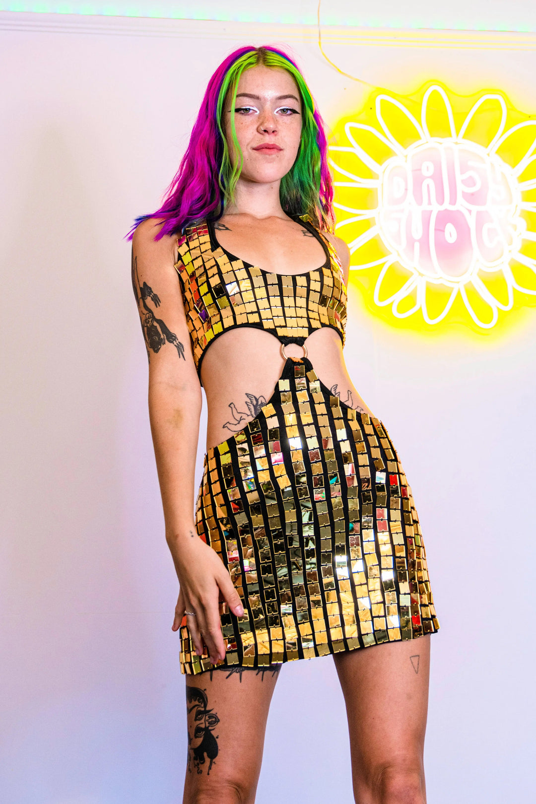 Festival-ready Molly Mirror Gold Dress