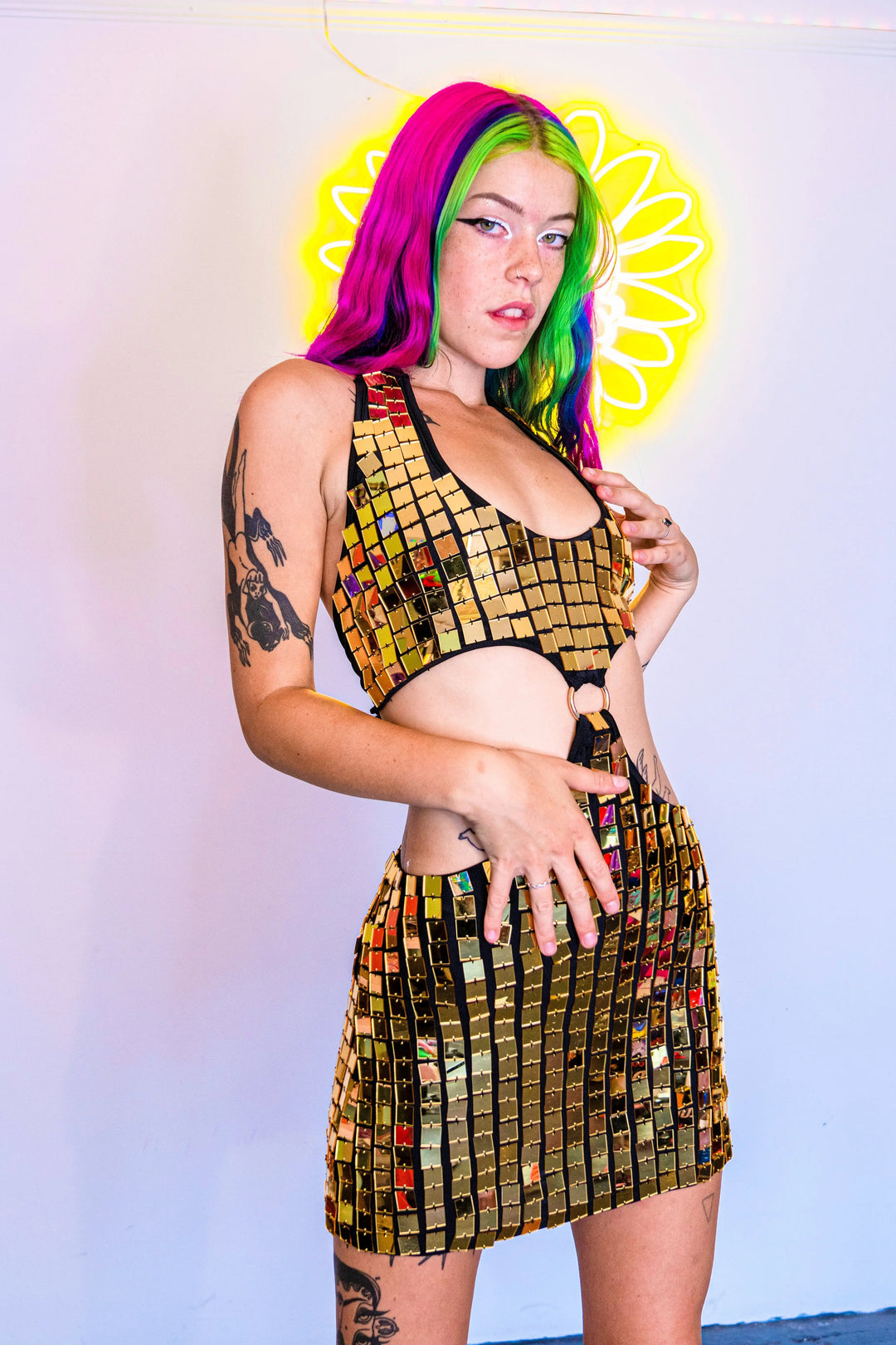 Shimmering Molly Mirror Gold Dress for raves