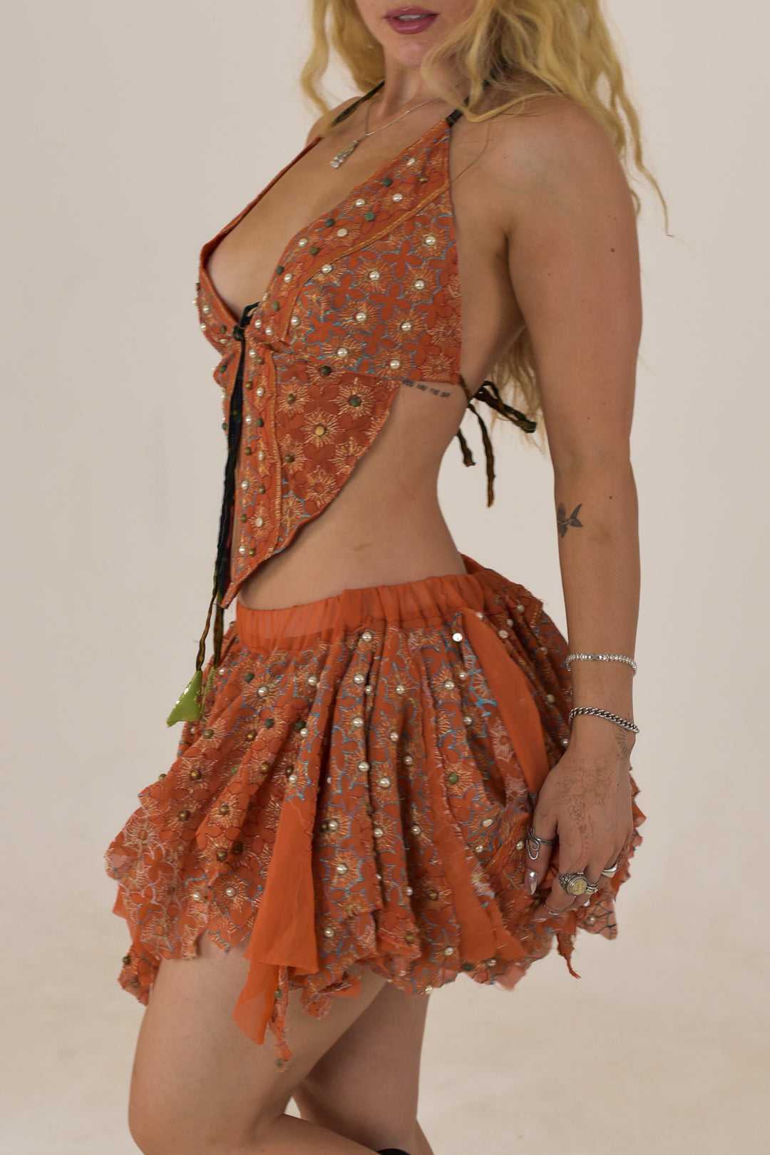 Honey: Butterfly top and rag skirt set