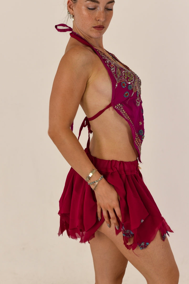 Cleo Halter Top &amp; Rag Skirt Set