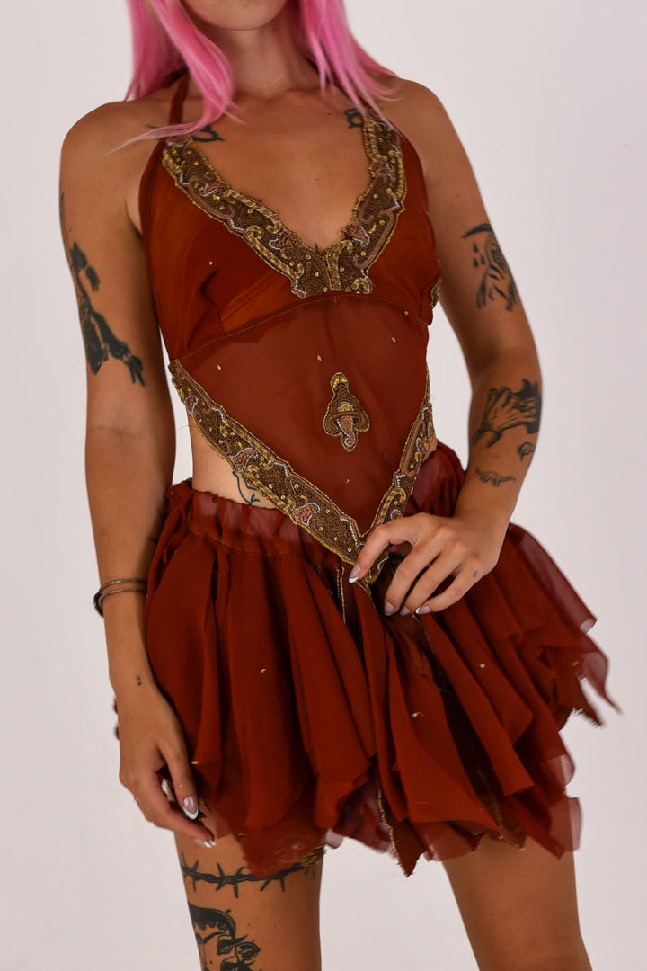Flora Halter Top &amp; Rag Skirt Set