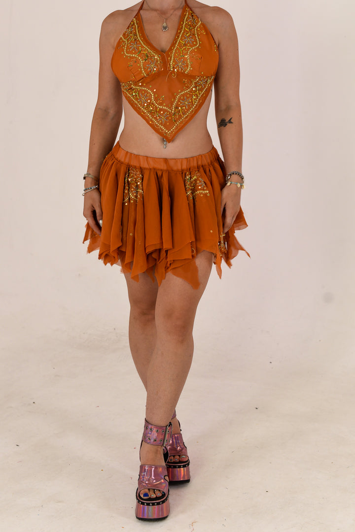 Della Halter Top &amp; Rag Skirt Set