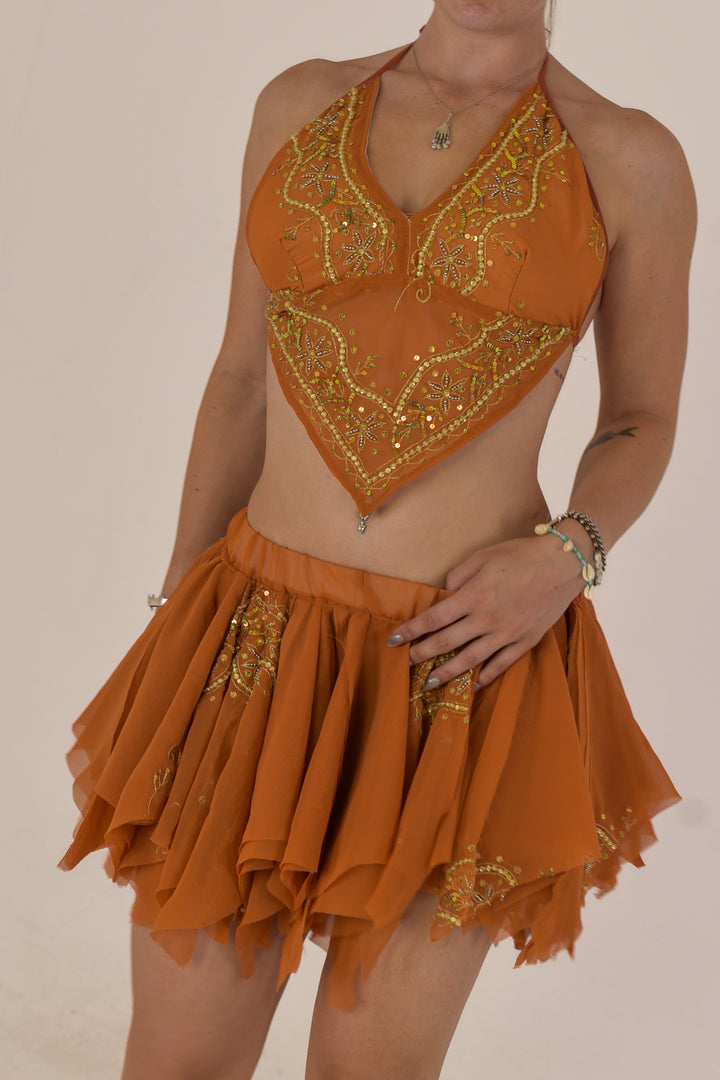 Della Halter Top &amp; Rag Skirt Set