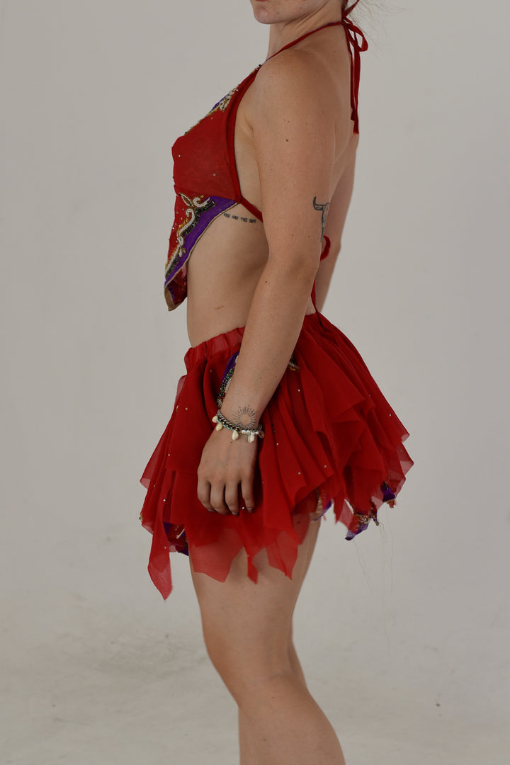 Blossom Halter Top &amp; Rag Skirt Set