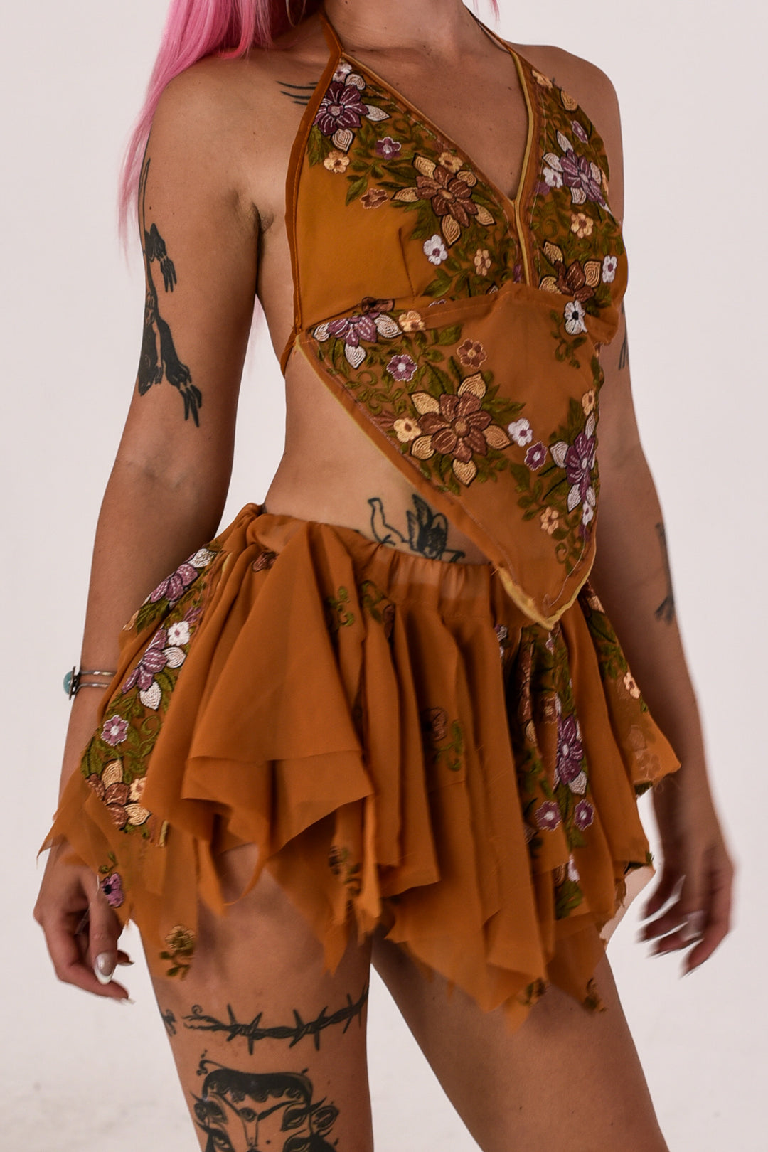 Amber Blossom Halter Top and Skirt Set