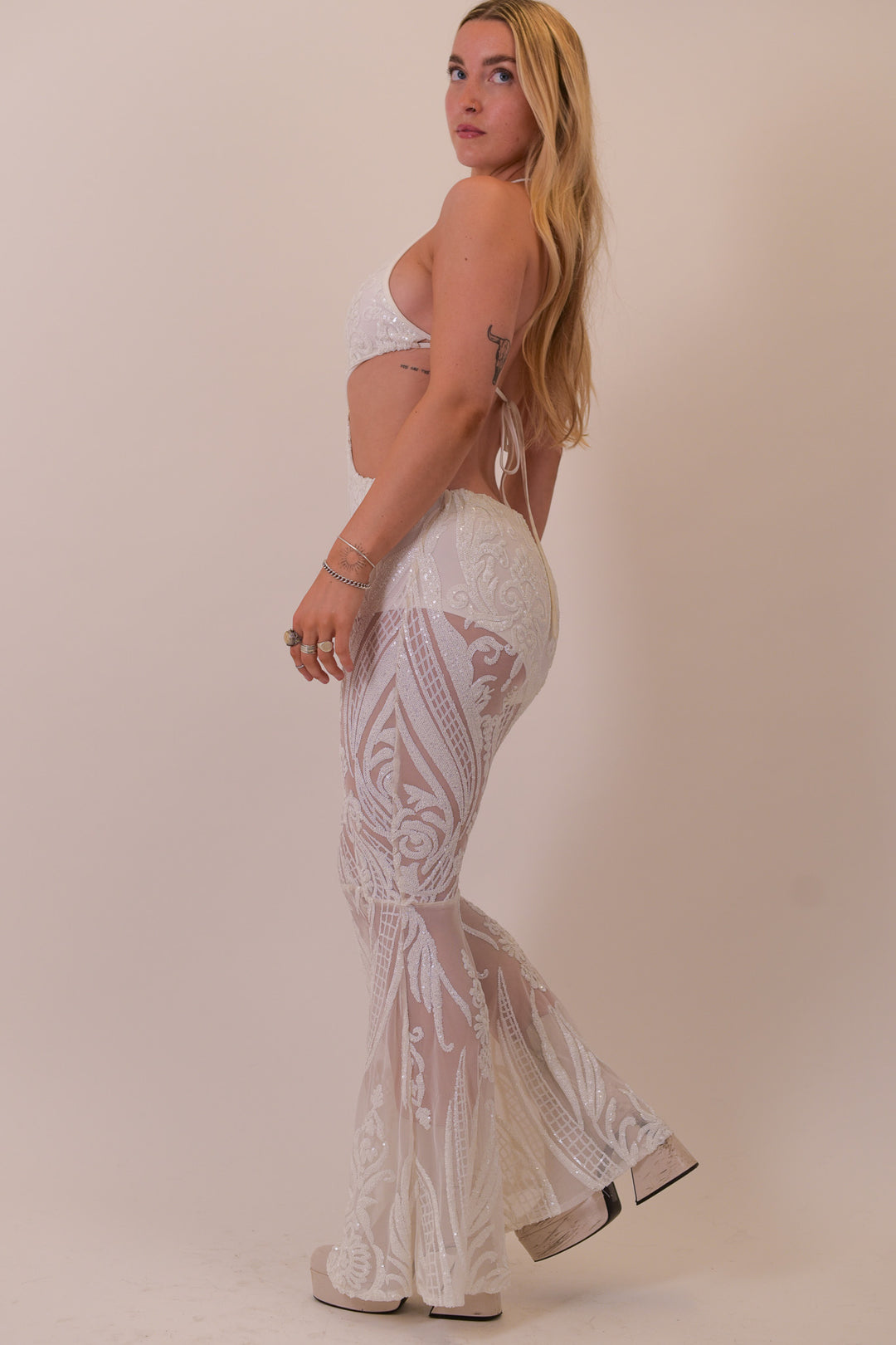 The Sabrina White Sequin Catsuit