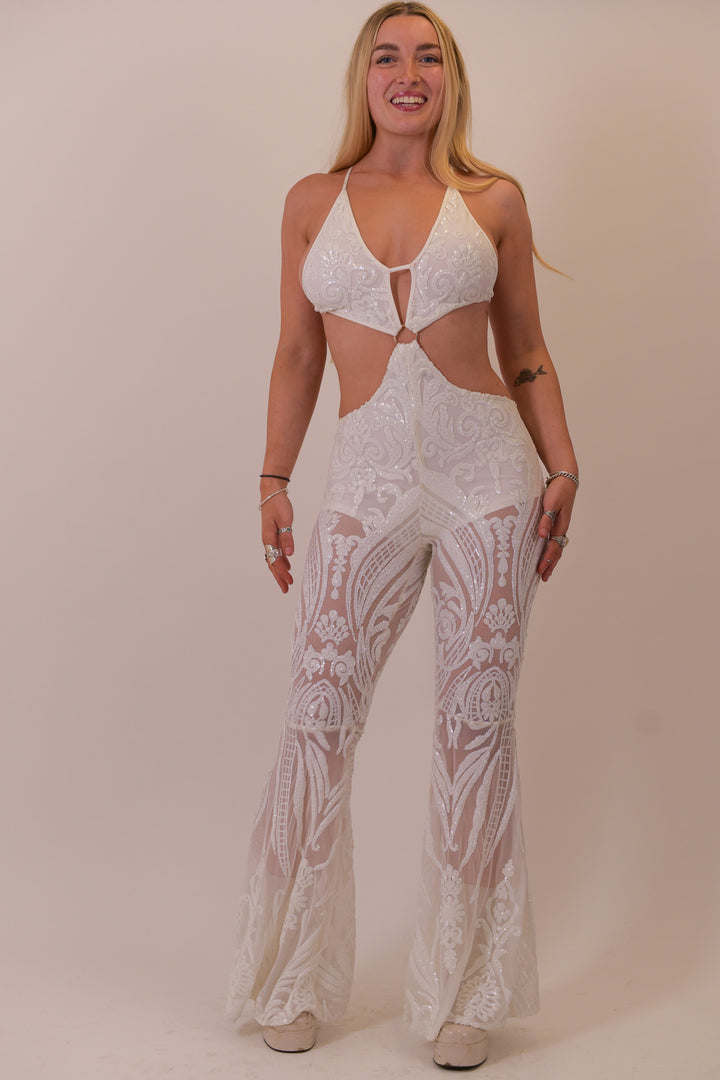 The Sabrina White Sequin Catsuit