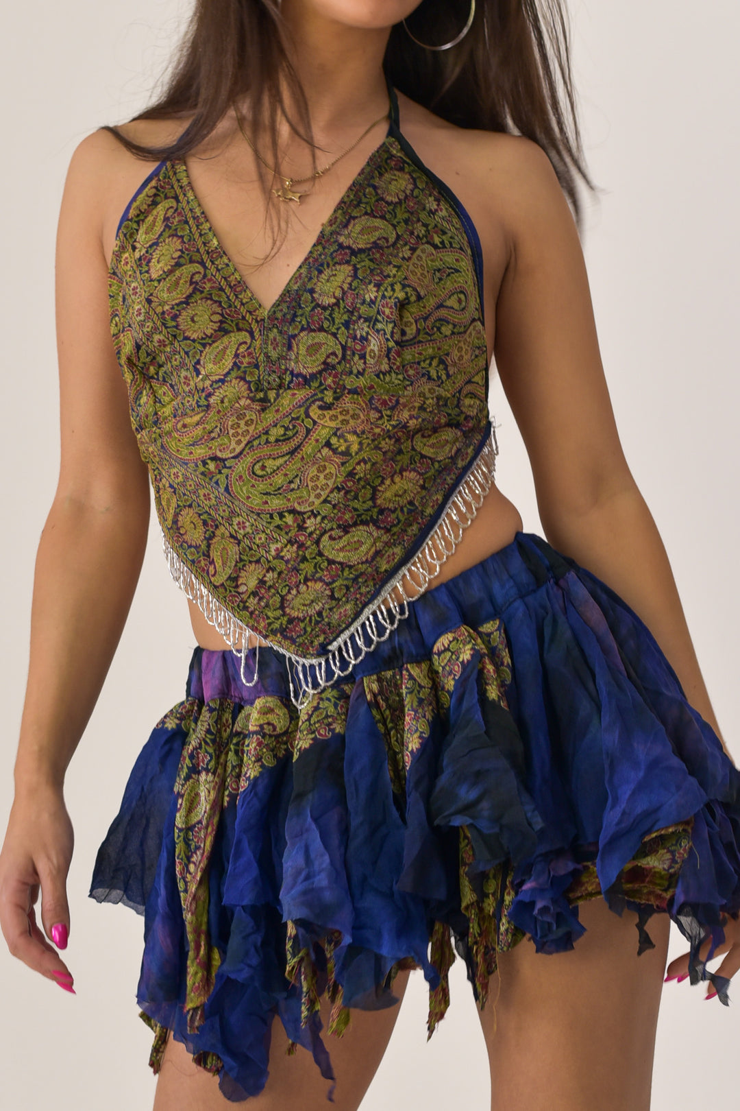 Velvet Halter Top and Skirt Set