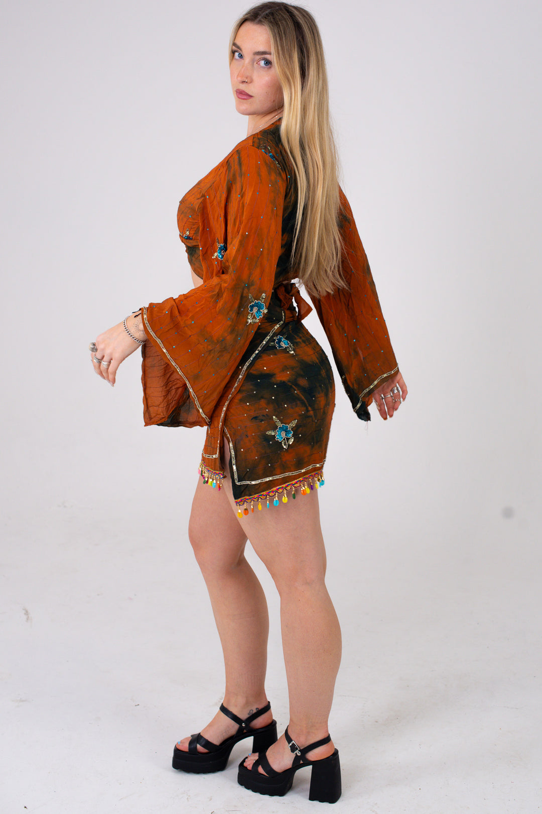 Dune Skirt & Bell Sleeve Set - Recycled Sari Skirt Set