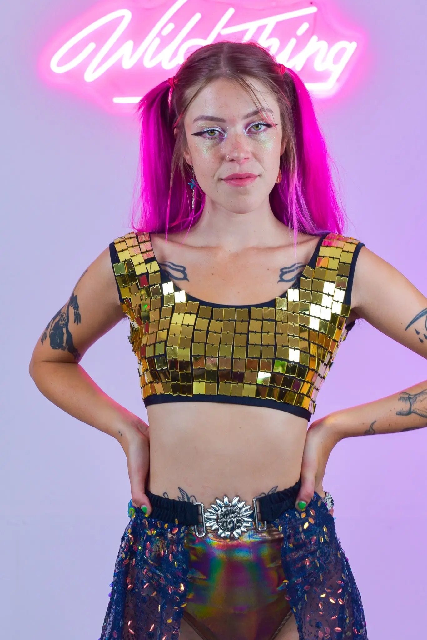 Molly Mirror Crop Top| Gold | Rave and Festival clothing on Wild Thing