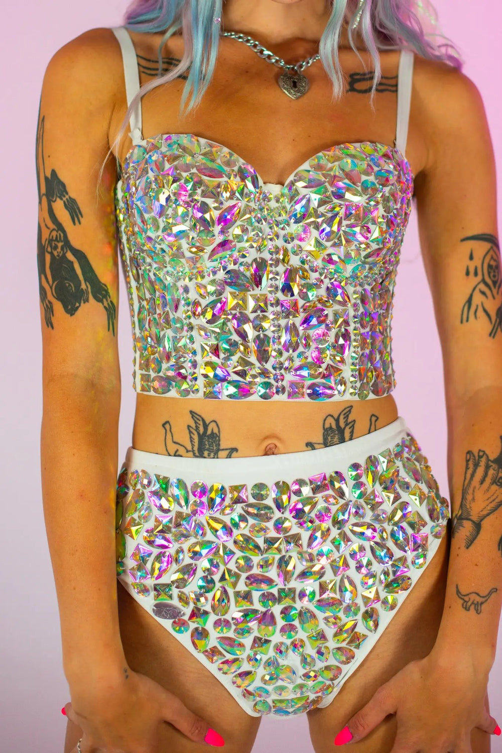 Close-up of gem-encrusted top and brief