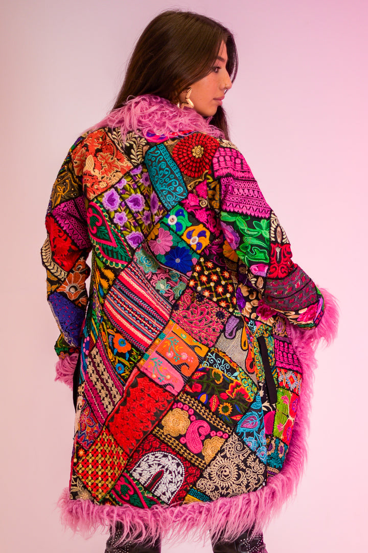 Patchwork Pink Coat S