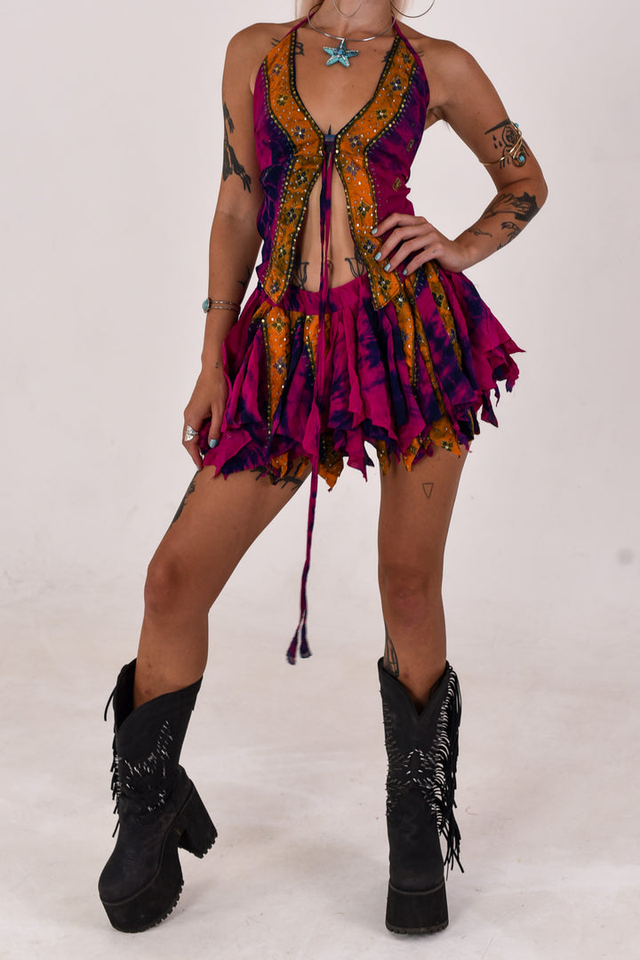 Mystic Tide: Butterfly Top and Rag Skirt Set