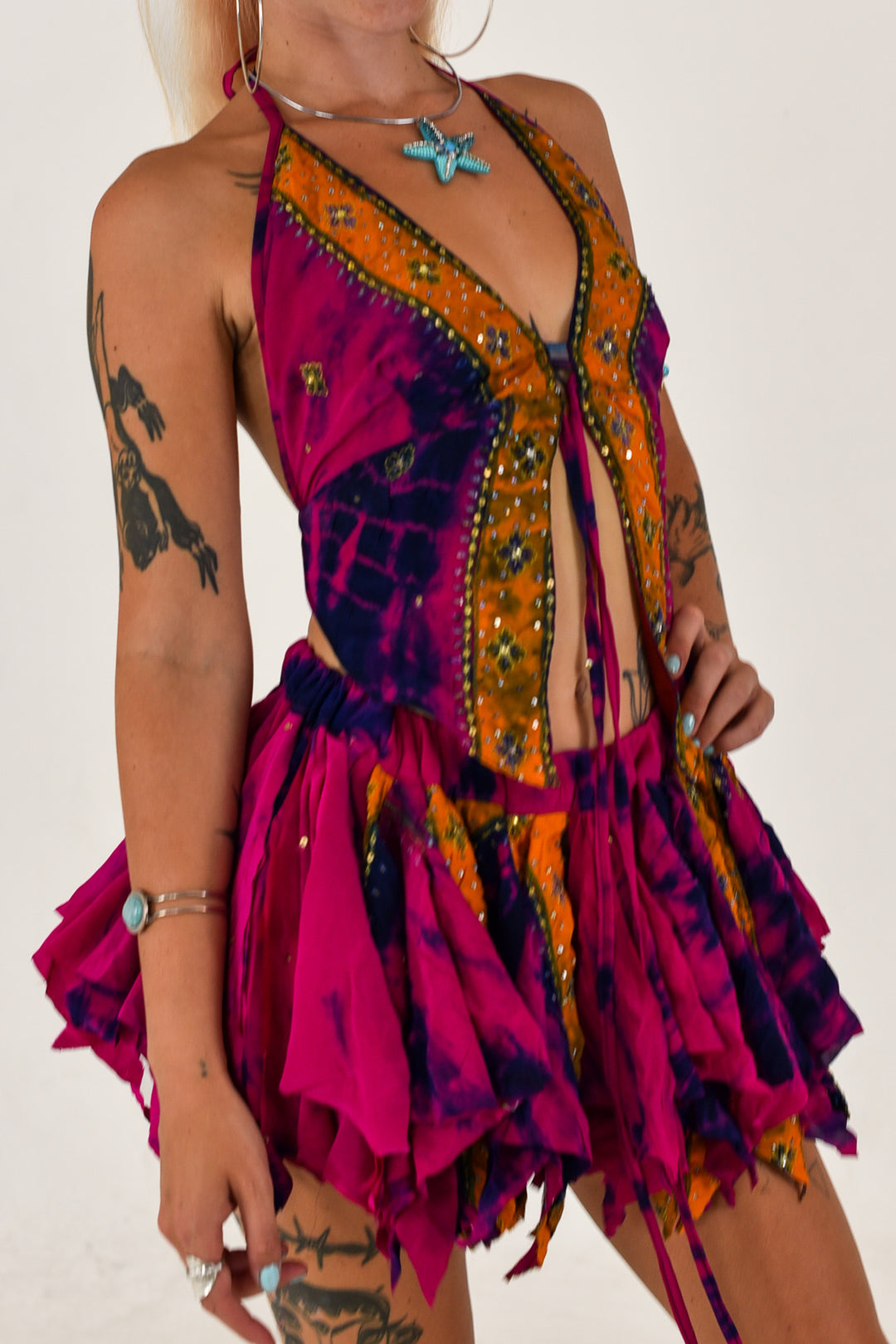 Mystic Tide: Butterfly Top and Rag Skirt Set