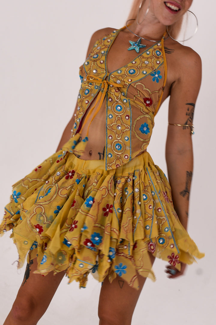Natural bloom: Butterfly top and rag skirt set