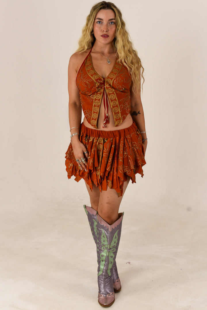 Playa: Butterfly Top and Rag Skirt Set