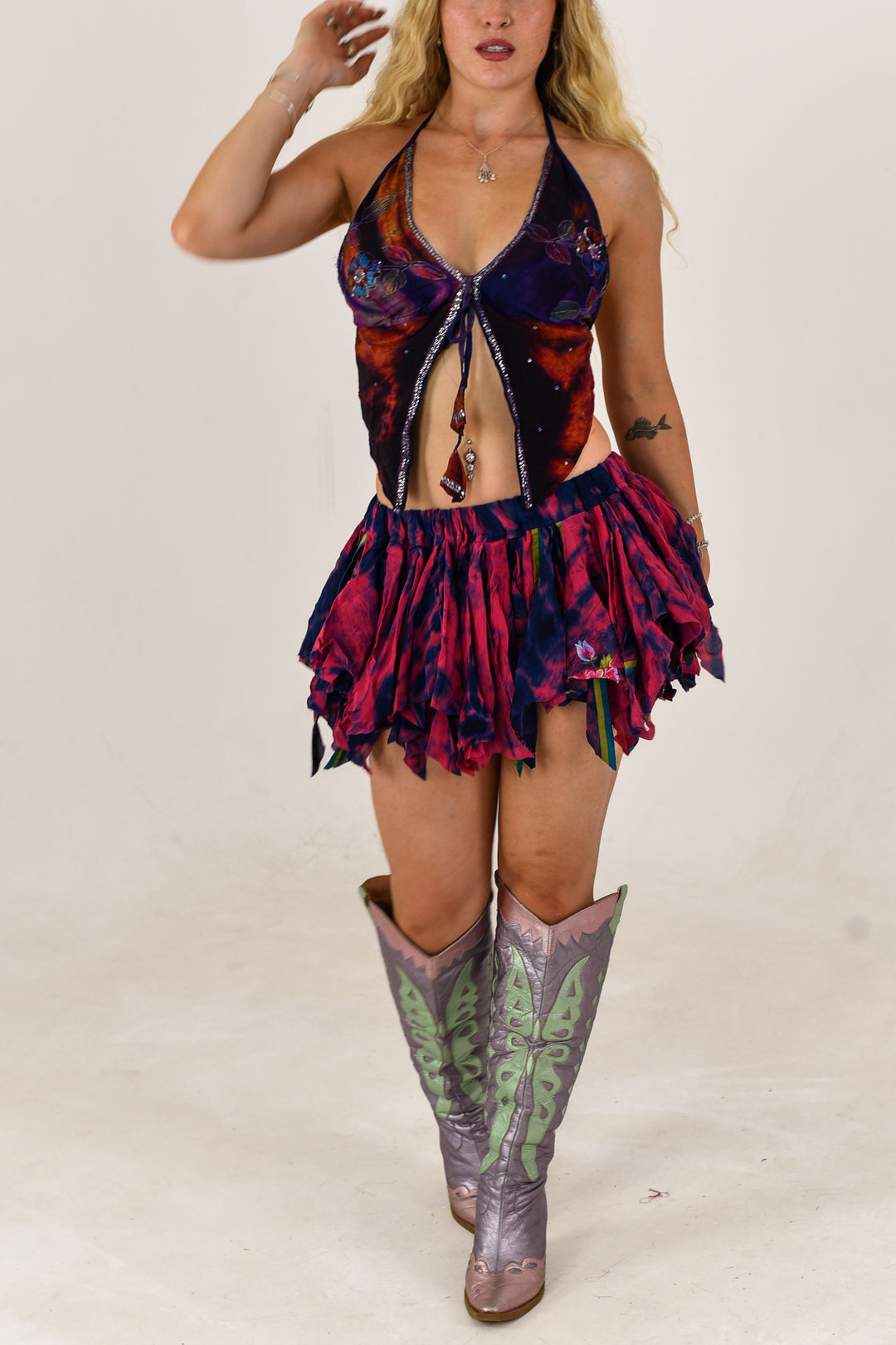 disco Moon: Butterfly Top and Rag Skirt Set