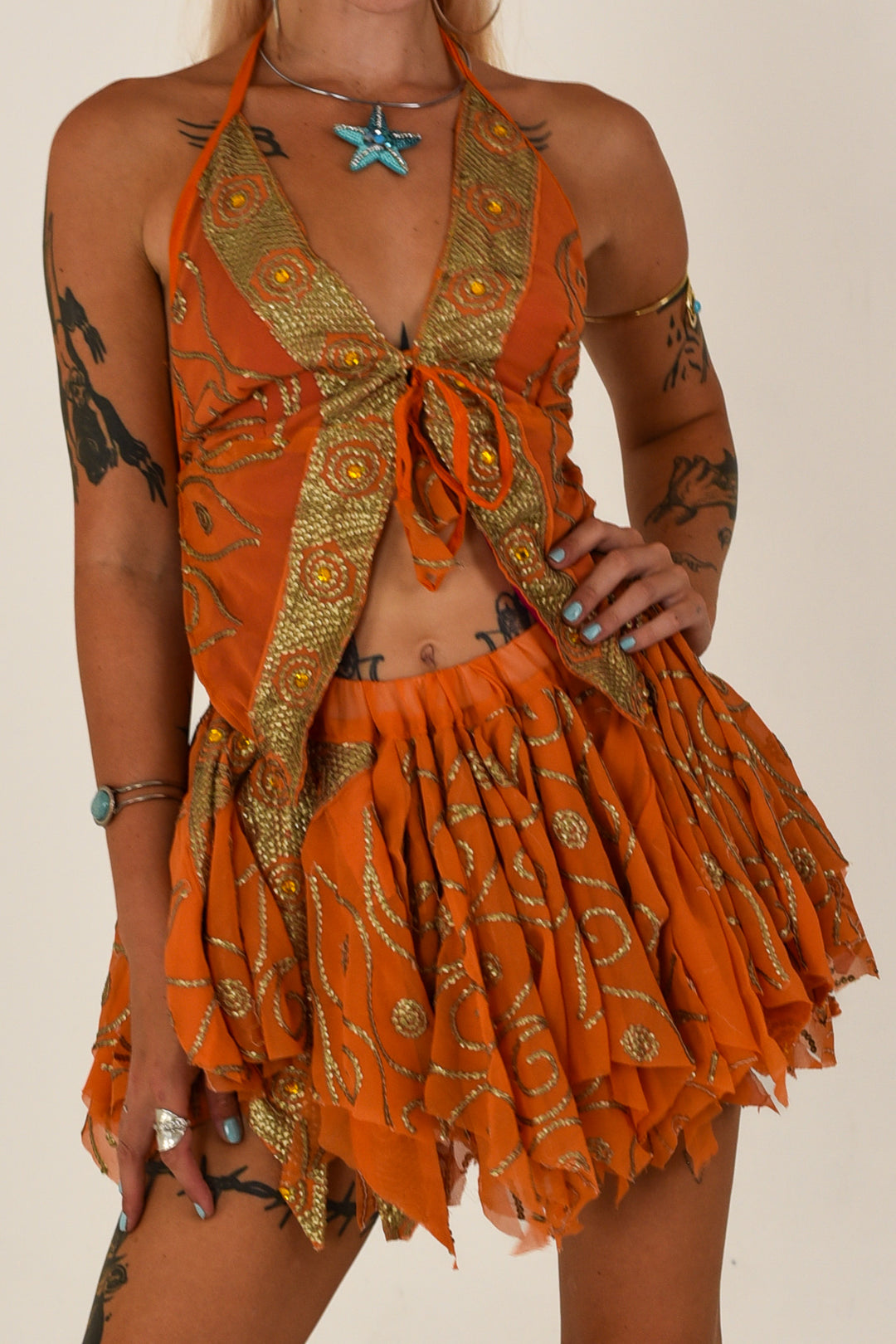 Saffron Sky: Butterfly Top and Rag Skirt Set