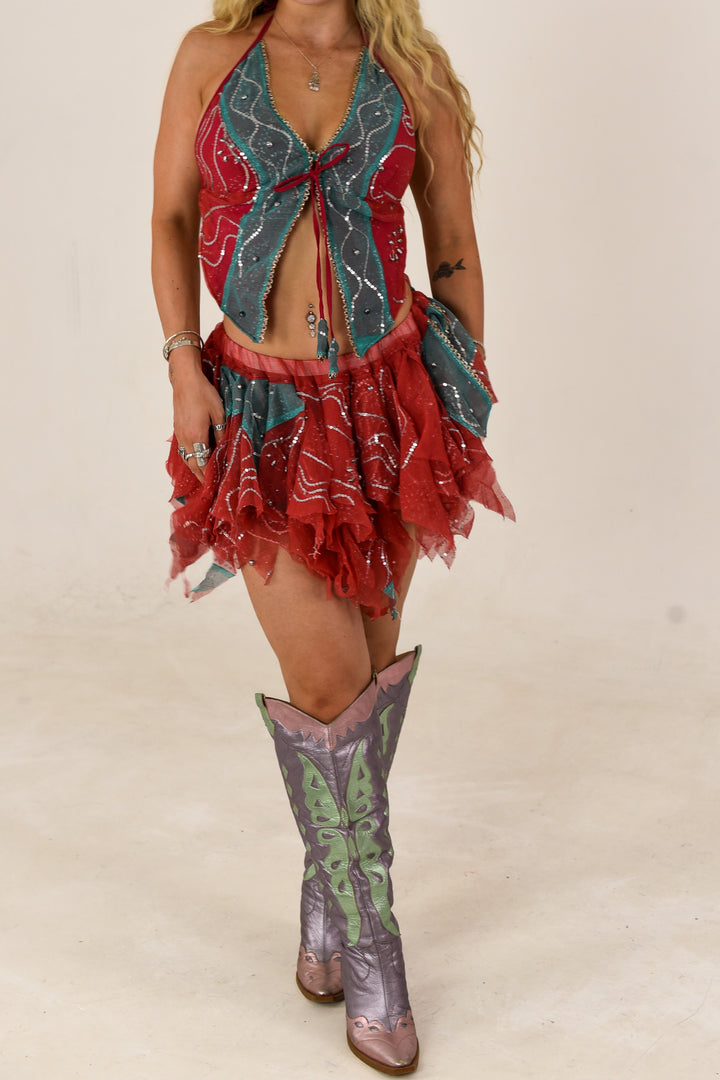 Afterglow: Butterfly Top and Rag Skirt Set