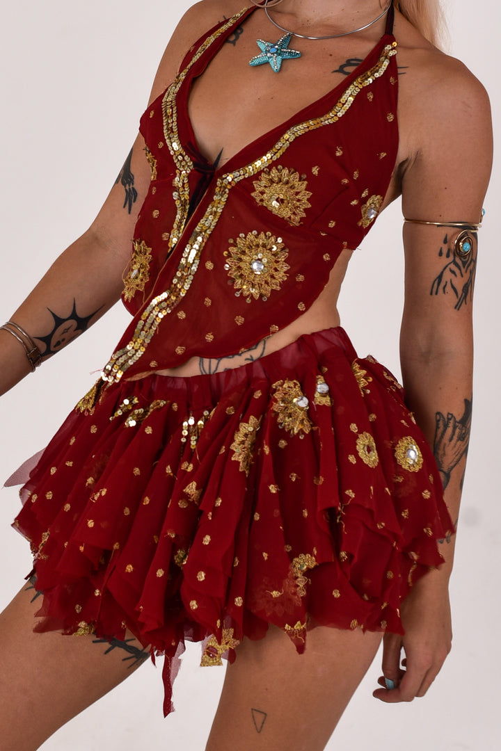 Saffron Sol: Butterfly Top and Rag Skirt Set