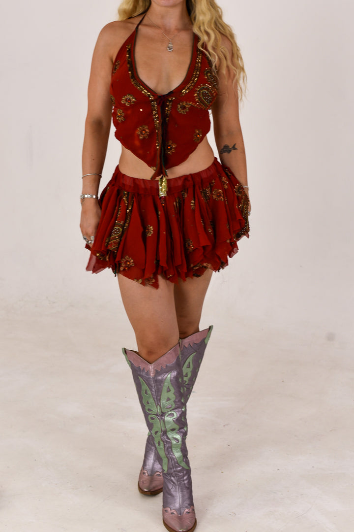 Flame Kiss: Butterfly top and rag skirt set