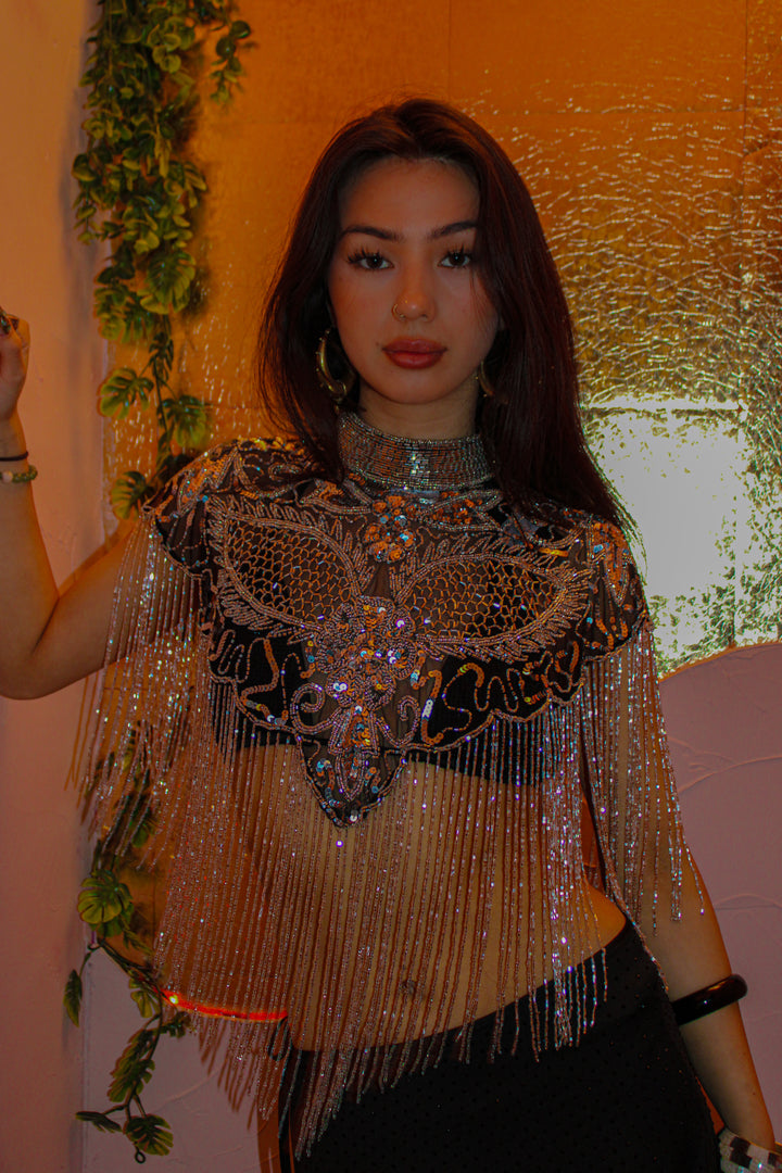 Silver Solstice Hand-Beaded Capelet