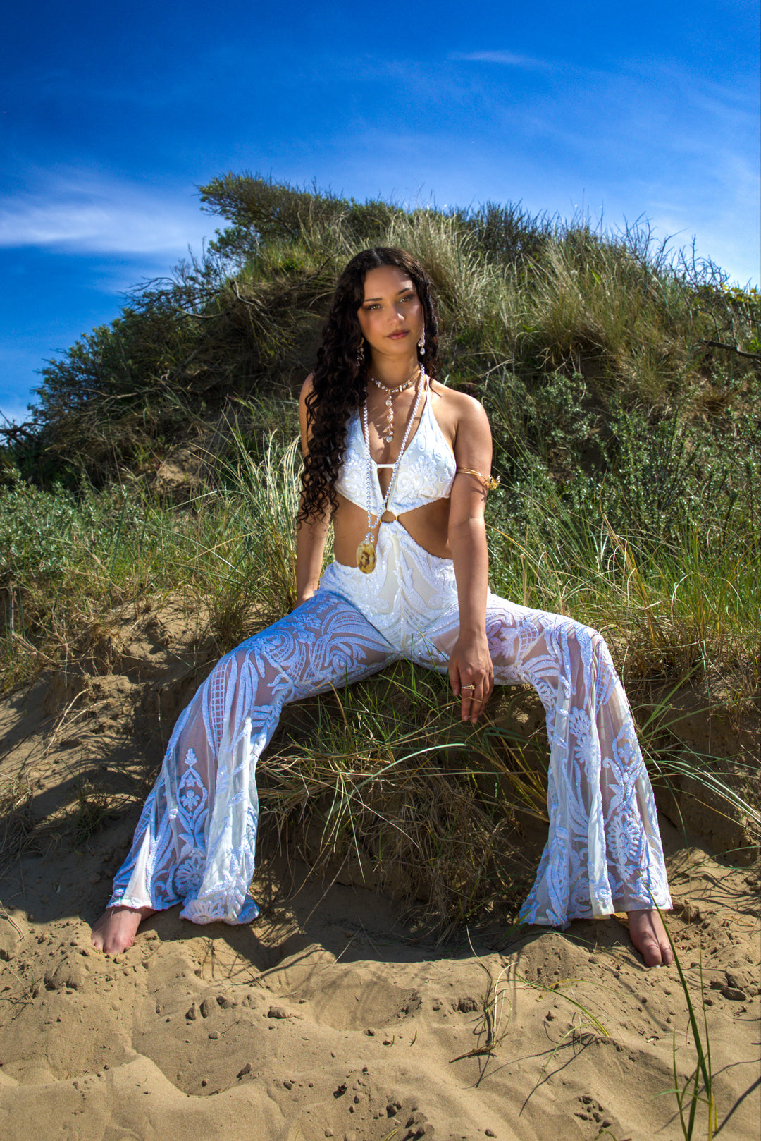 The Sabrina White Sequin Catsuit