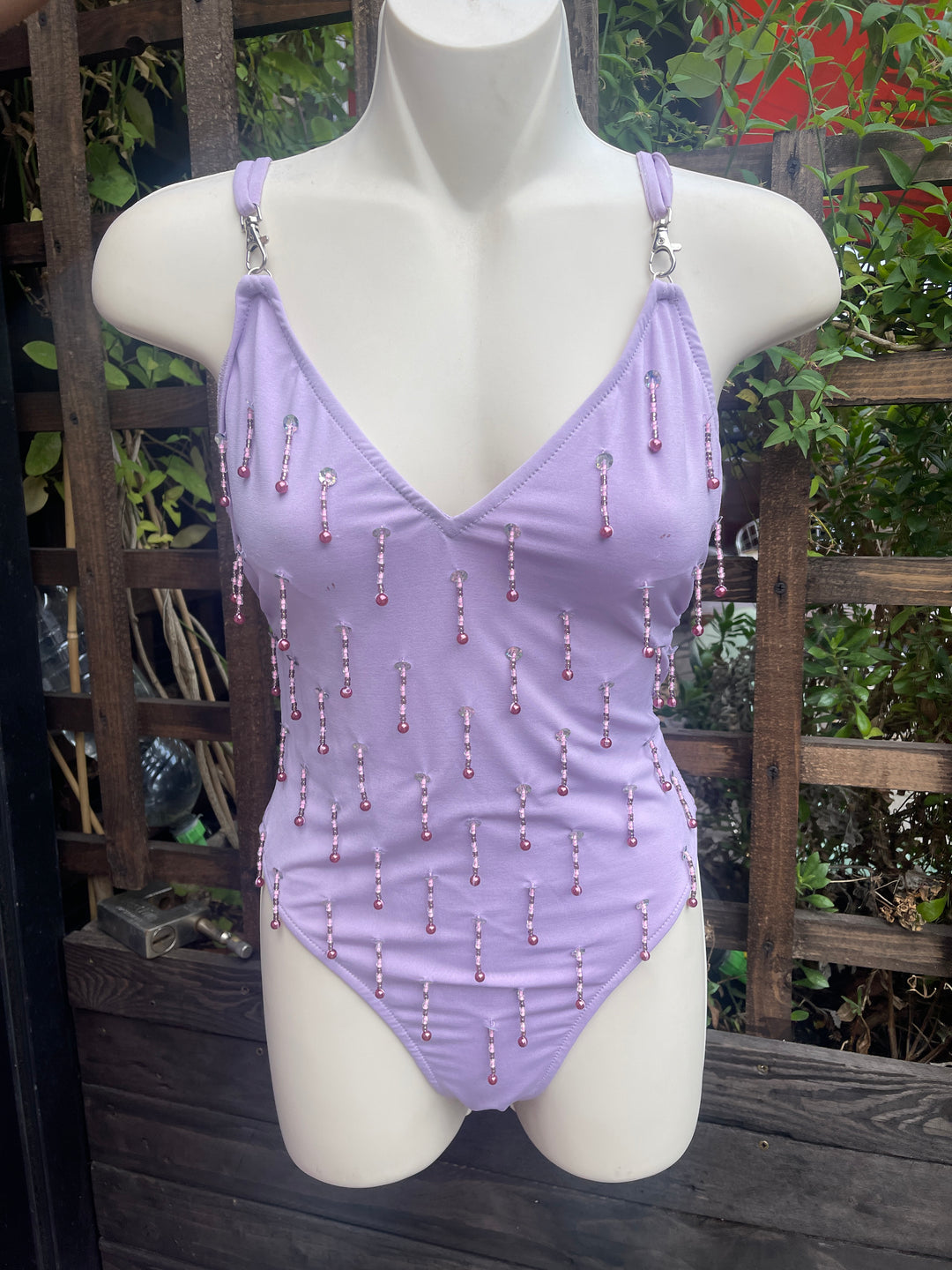 White Beaded Swim Bodysuit