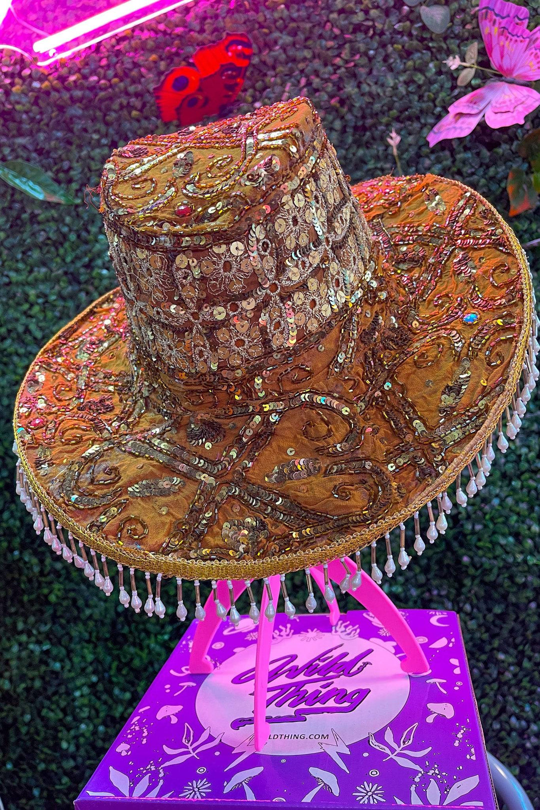 Sunflower Serenity Sari Hat with sequins and bead details