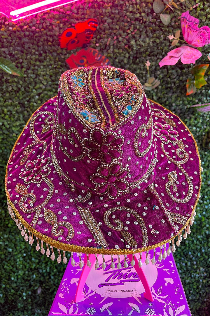 Moonlit Meadow Sari Hat with intricate beadwork