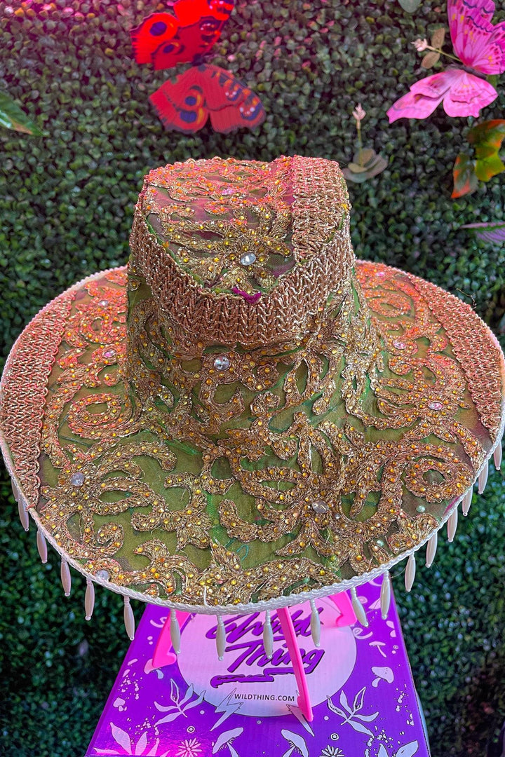 Earthy Essence Sari Hat with intricate embroidery