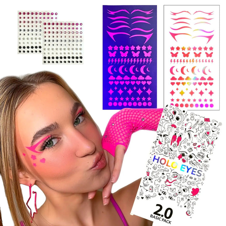 HOLO EYES pink UV eye stickers with various designs