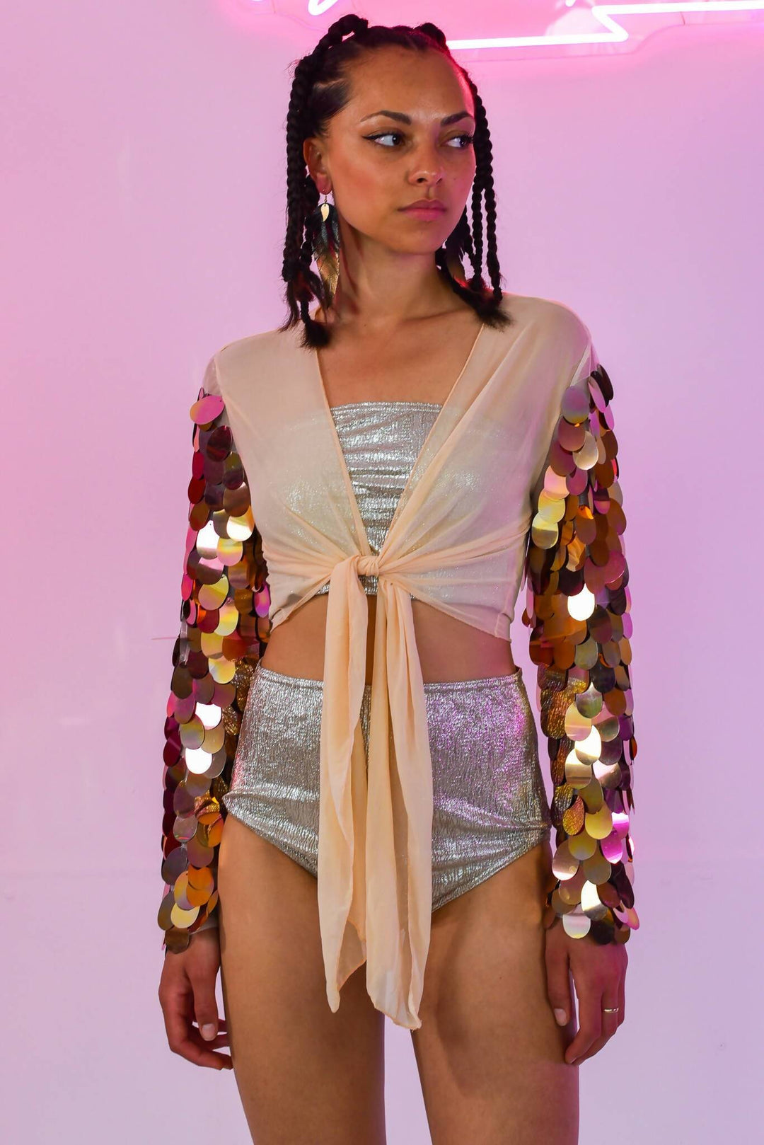 Star Gazer Gold Bandeau Top with sequin jacket