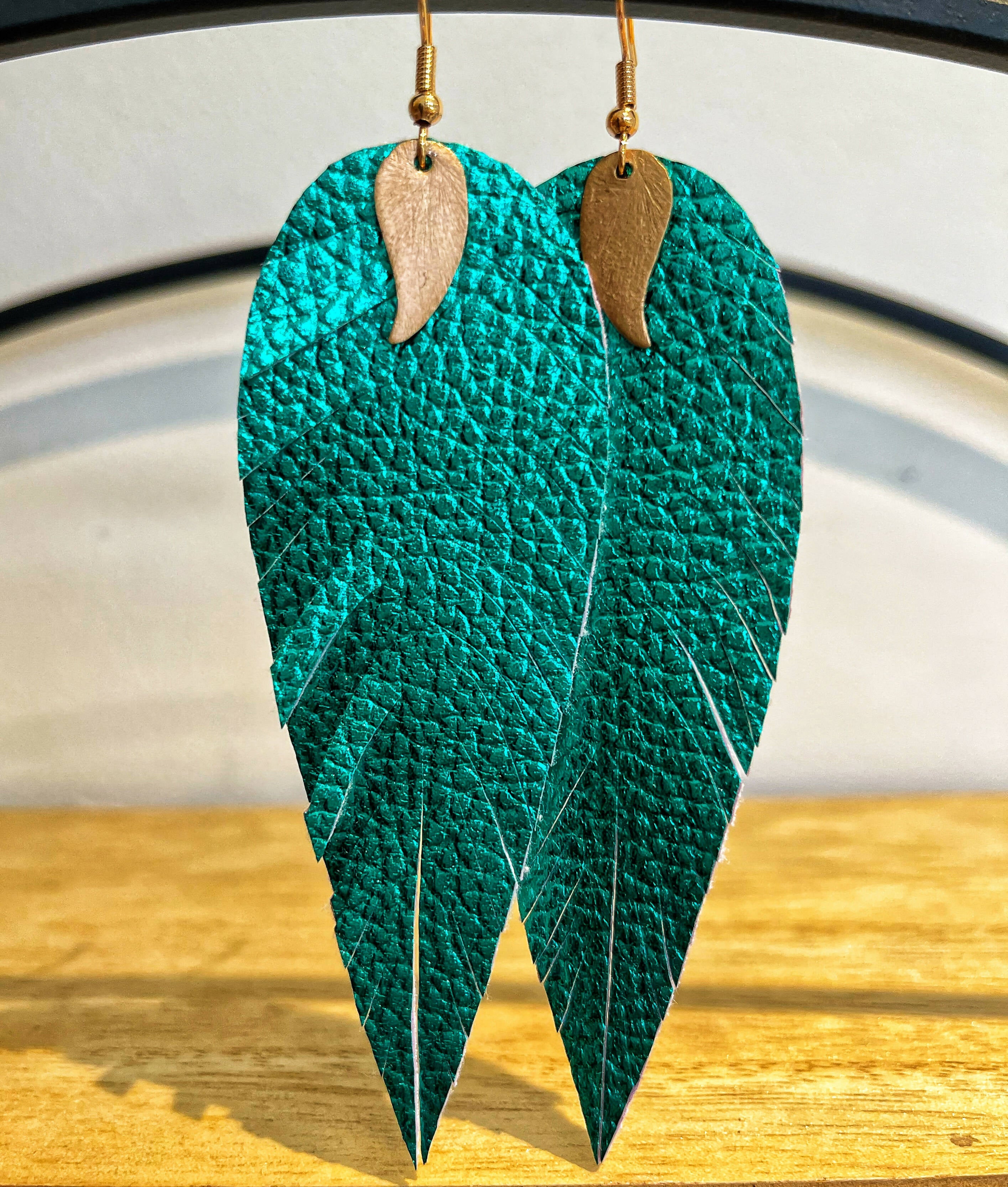 Turquoise feathers earrings