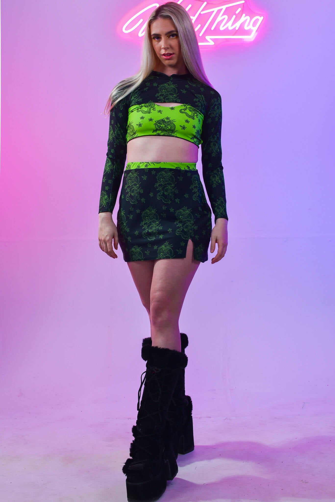 Black / Green Dragon Skirt | Rave &amp; Festival Fashion