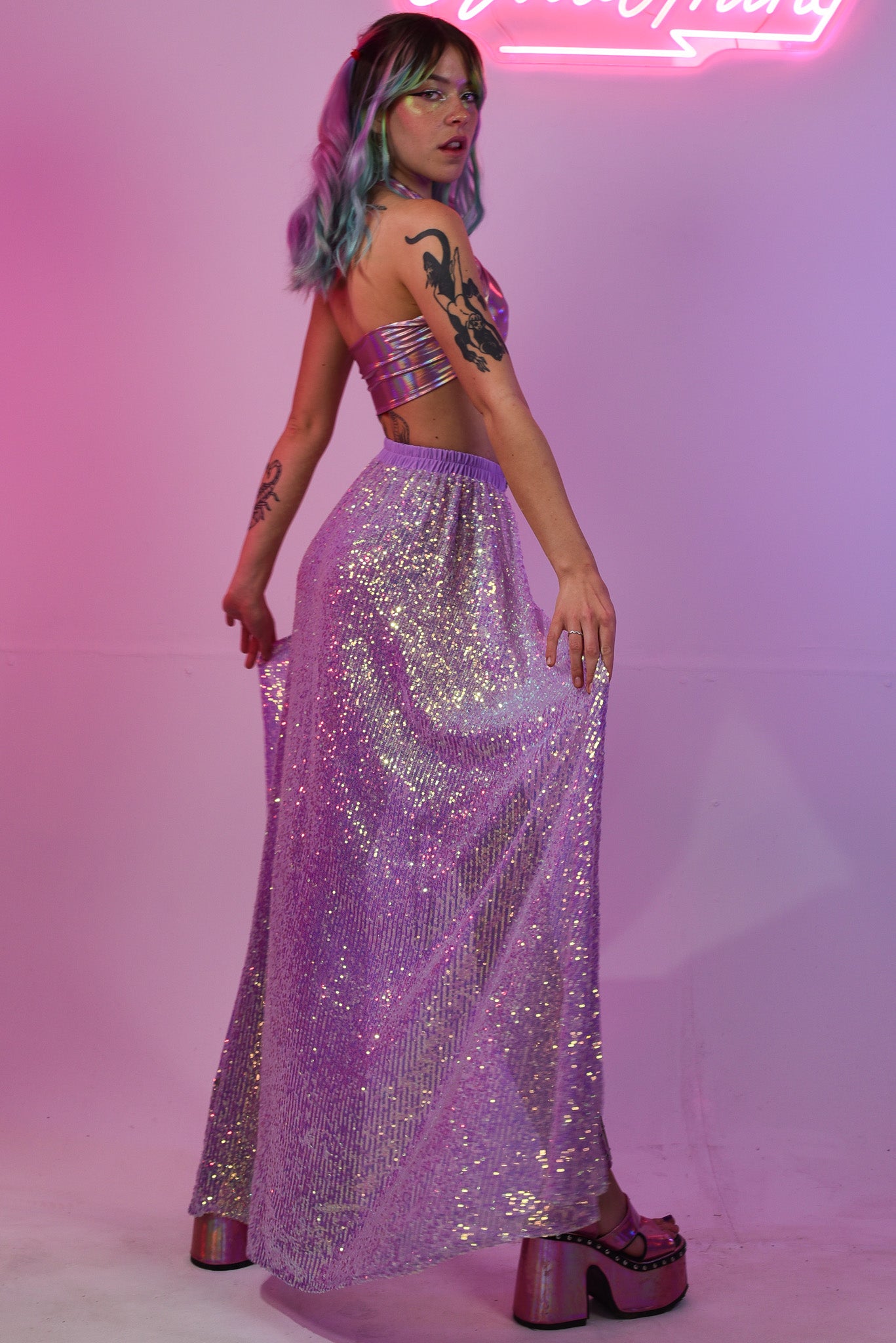 Lavender sequin Skirt | Rave &amp; Festival Fashion