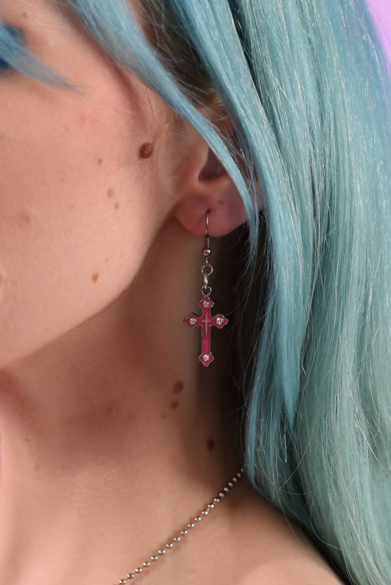 Pink Crystal Crucifix Earrings | Rave &amp; Festival Fashion
