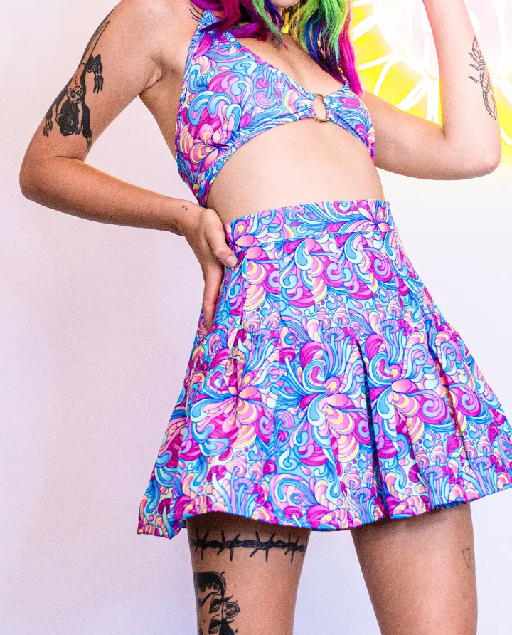 Colorful Shroom Tennis Skirt with psychedelic print