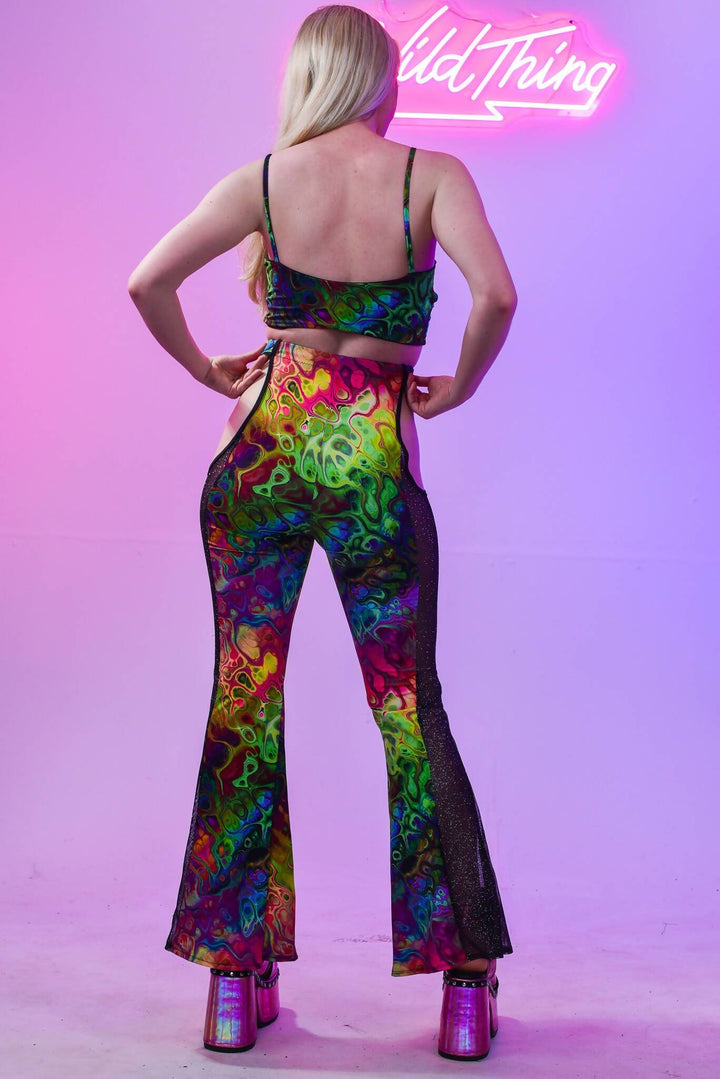 Back view of Trippy Tie Crop Top and pants